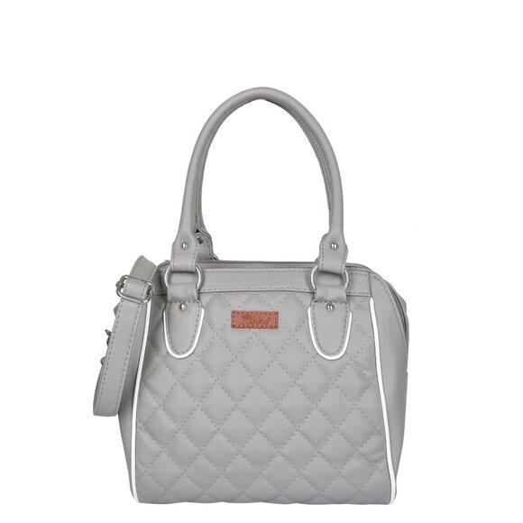 Vegan Leather Women’s Grey Handbag – Top Handle Satchel with Crossbody Strap - Picture 1 of 11